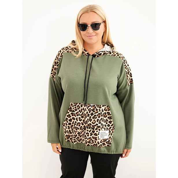 Plus Size dámská mikina s leopardím vzorem