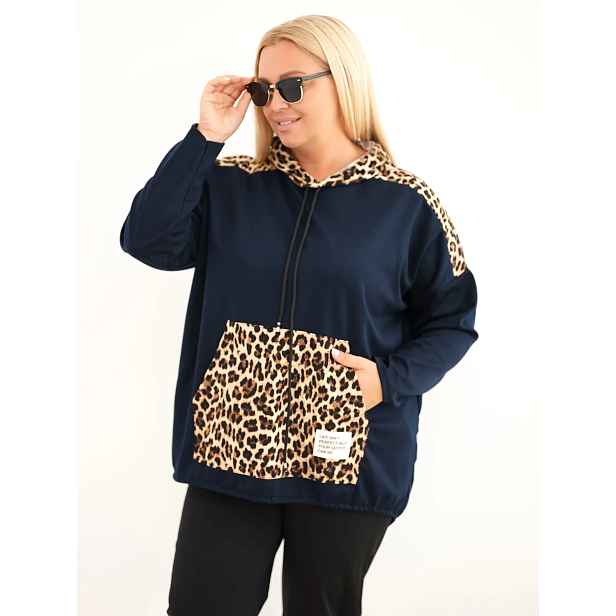 Dámská mikina velikosti plus s leopardím vzorem