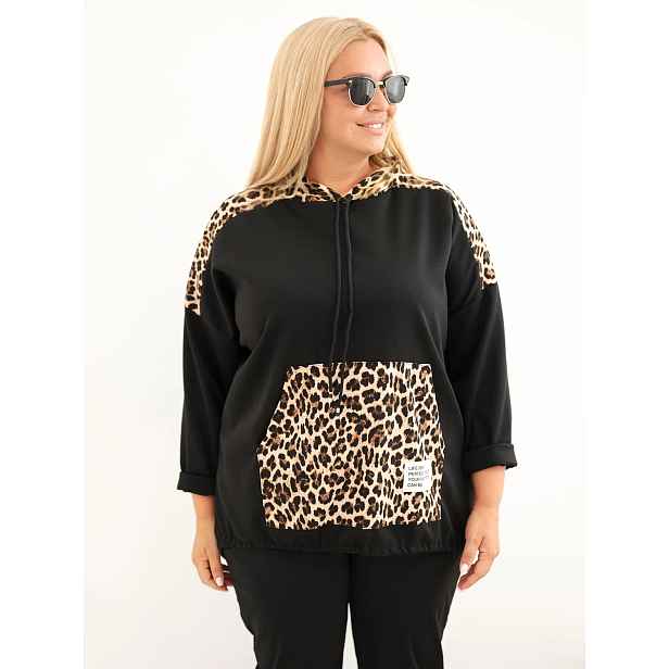 Plus Size mikina s leopardími vložkami