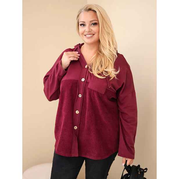 Kesi Plus Size dámská mikina s kapucí a knoflíčky