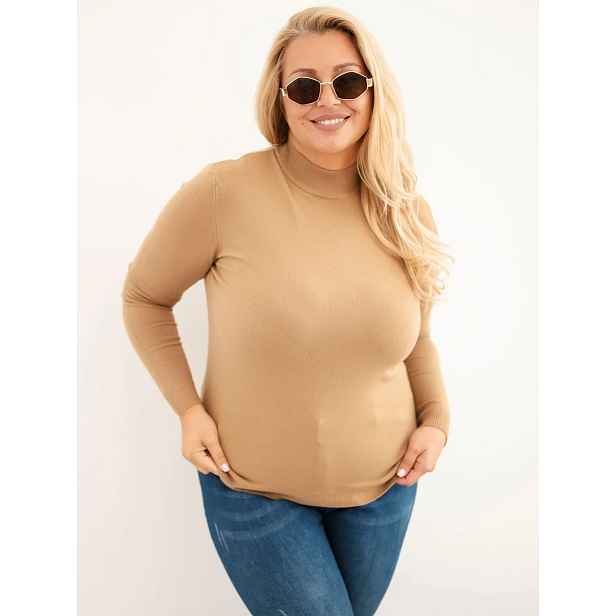 Dámský plus size rolákový svetr camel