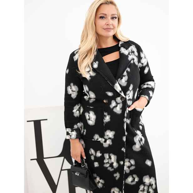 Kesi Włoski Elegantní Plus Size kabát s leopardím vzorem