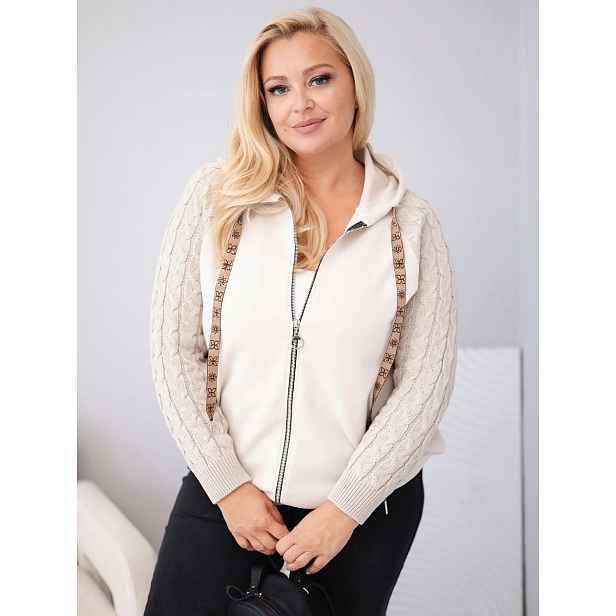 Plus size mikina s pletenými rukávy a kapucí