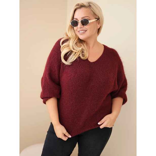 Dámský plus size svetr s V-výstřihem