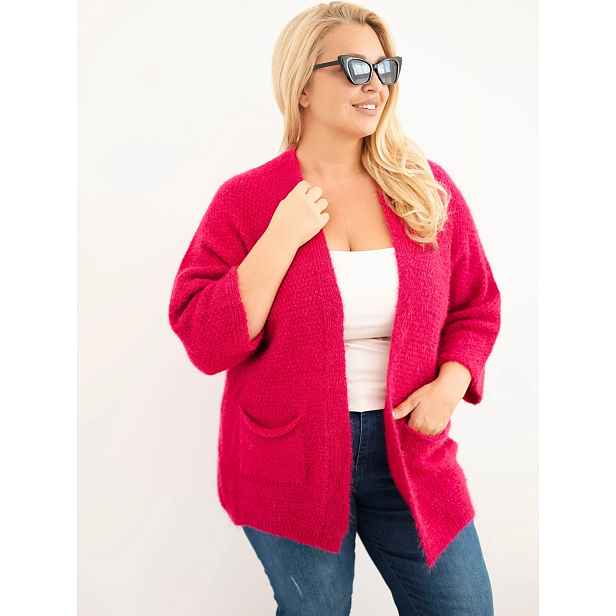 Plus size dámský svetr Kesi s kapsami, fuchsiový