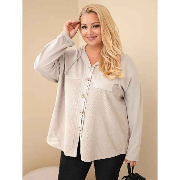 Plus size mikina s kapucí a knoflíky