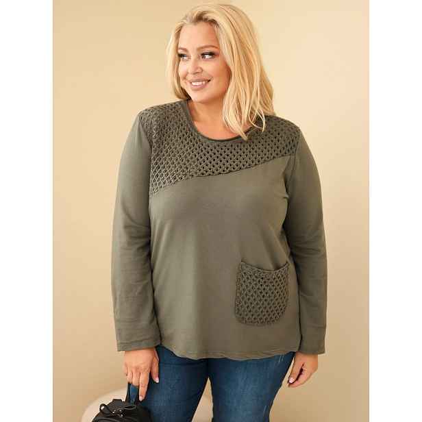 Plus Size mikina s krajkovou vložkou