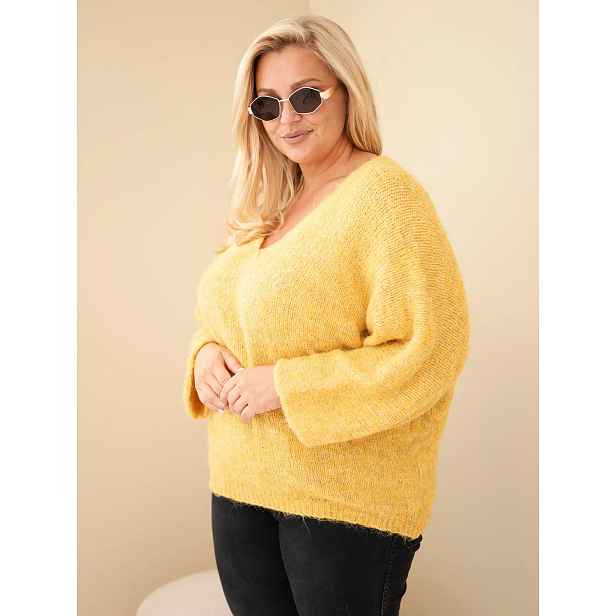 Plus Size svetr s V-výstřihem a širokými rukávy