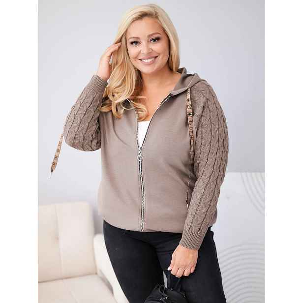 Plus Size dámská mikina s pletenými rukávy a kapucí