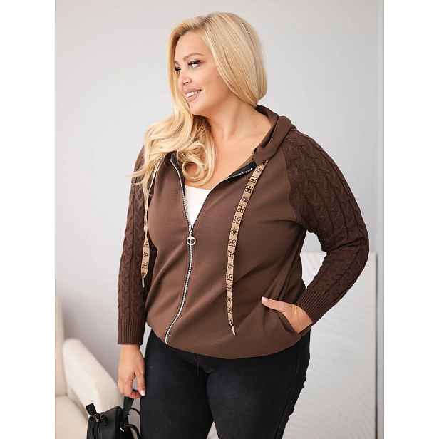 Kesi Plus Size dámská mikina s pletenými rukávy a kapucí