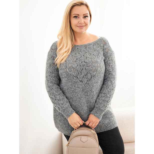 Plus size pletený svetr s dlouhými rukávy, grafitový