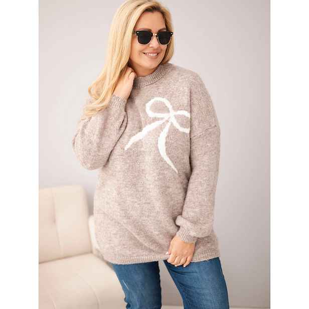 Dámský Plus Size svetr s mašlí