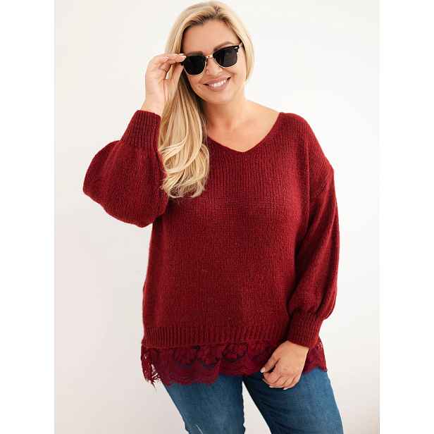 Kesi plus size svetr s krajkovým lemem
