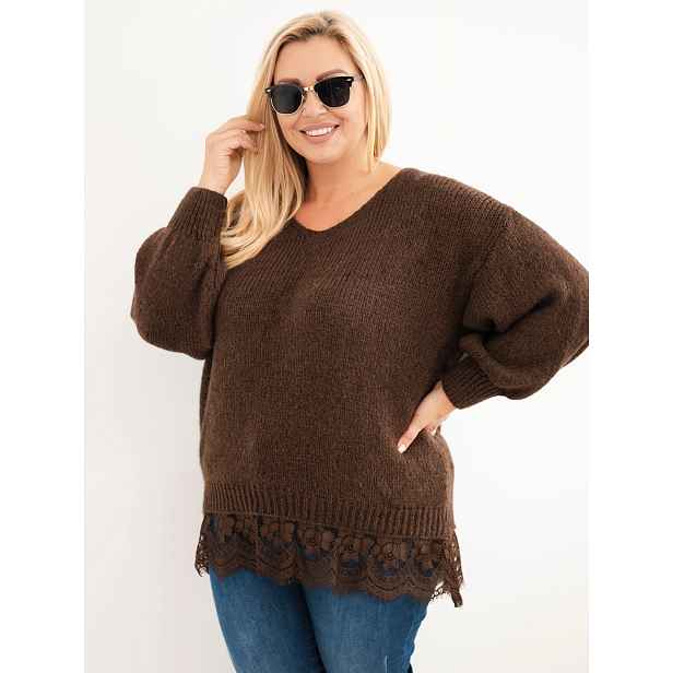 Plus Size dámský svetr s krajkou