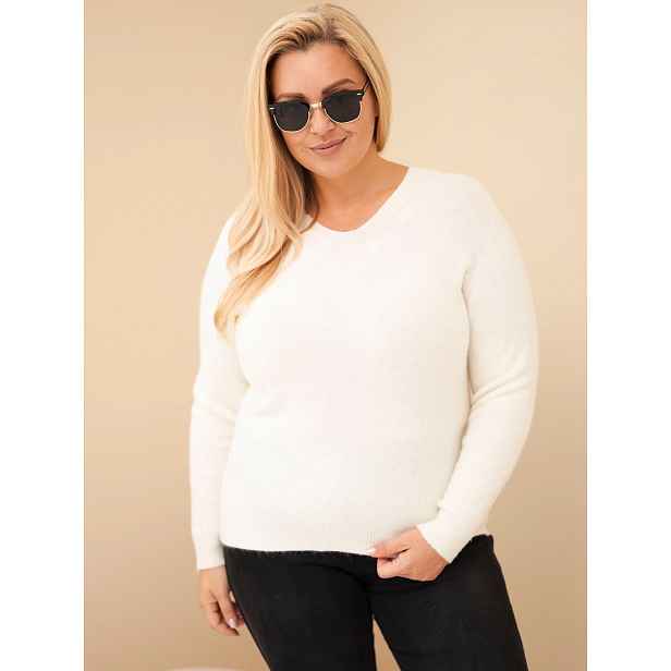 Kesi Włoski Dámský svetr Plus Size z baby alpaky s dlouhým rukávem ecru