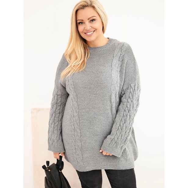 Plus size svetr s copánkovým vzorem